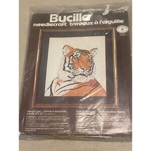 BUCILLA Tiger Cross Stitch 20x22 Picture Or Wall Panel Needlecraft Drawi…